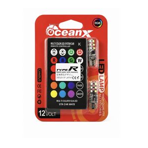 لامپ ال ای دی خودرو تایپر مدل مولتی کالر 18smd کد oceanx پایه آریایی سکن w5w t10 مجموعه 4عددی