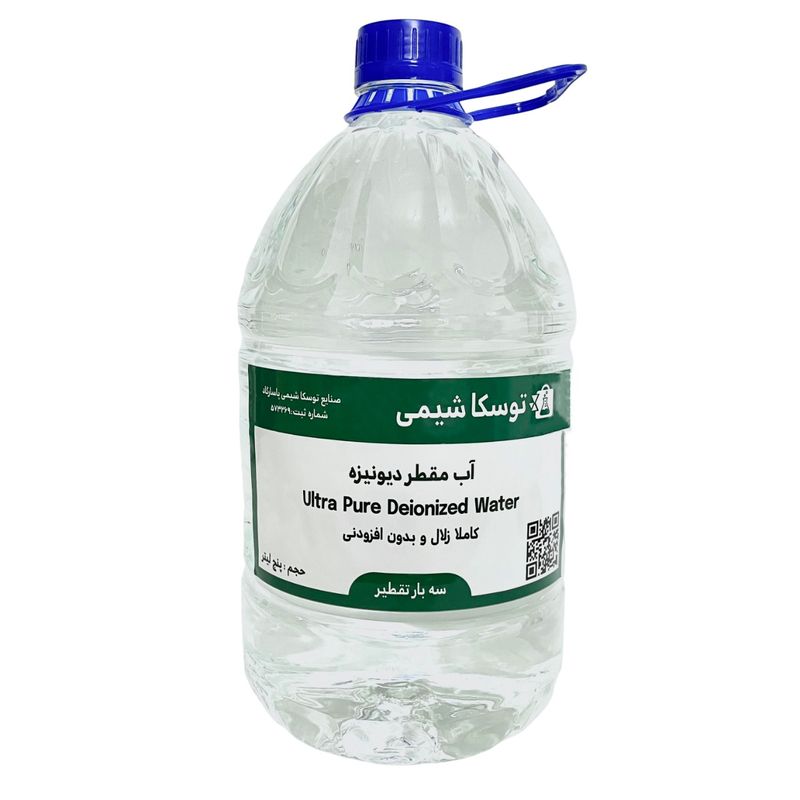 آب مقطر سه بار تقطیر دیونیزه توسکا شیمی مدل ts0 حجم ۵ لیتر