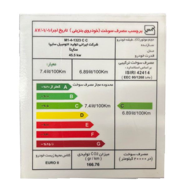 برچسب مصرف انرژی شیشه جلو خودرو وارون مدل p 497 k مناسب برای ساینا