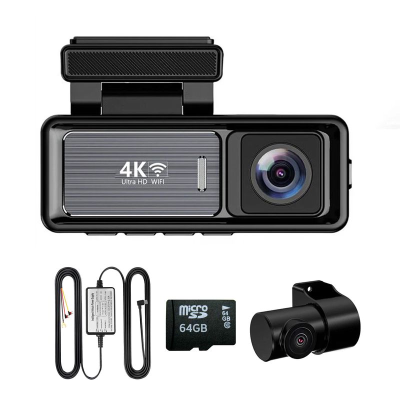 دوربین ثبت وقایع خودرو اتوویژن مدل m6 4k wifi به همراه دوربین عقب و رم 64 گیگ بایت و کیت برق مستقیم
