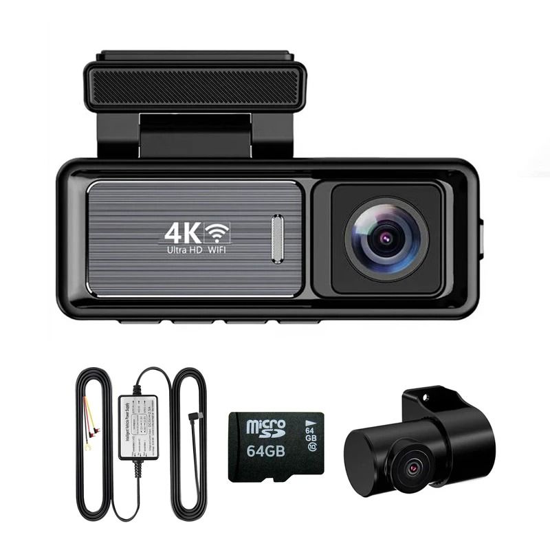 دوربین ثبت وقایع ریالینک مدل 4k ultra hd به همراه دوربین عقب و کیت برق مستقیم و رم 64 گیگابایت
