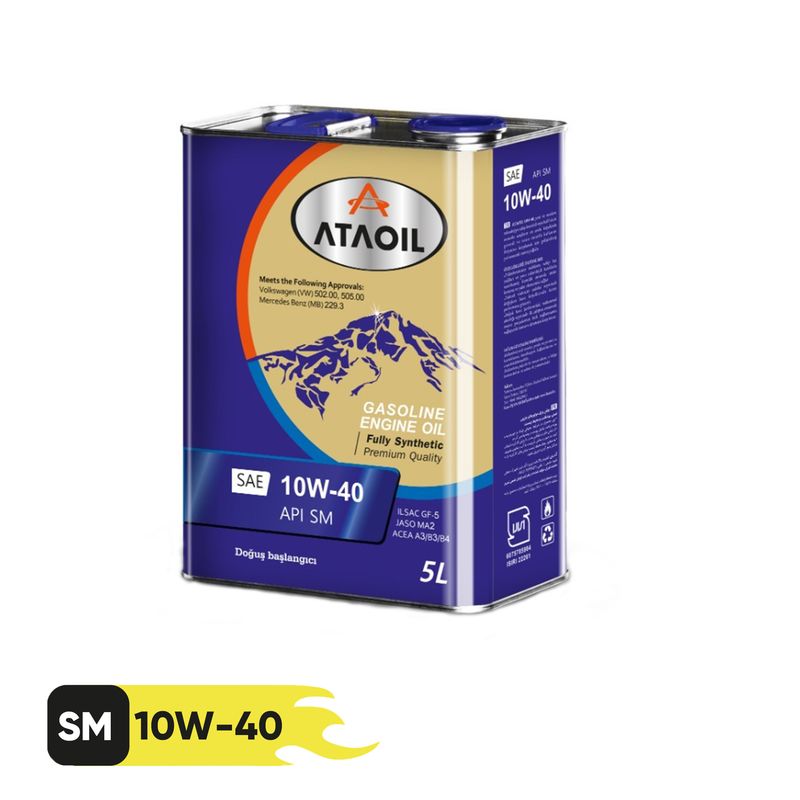 روغن موتور بنزینی آتا اویل مدل 10w 40 sm حجم 5 لیتر