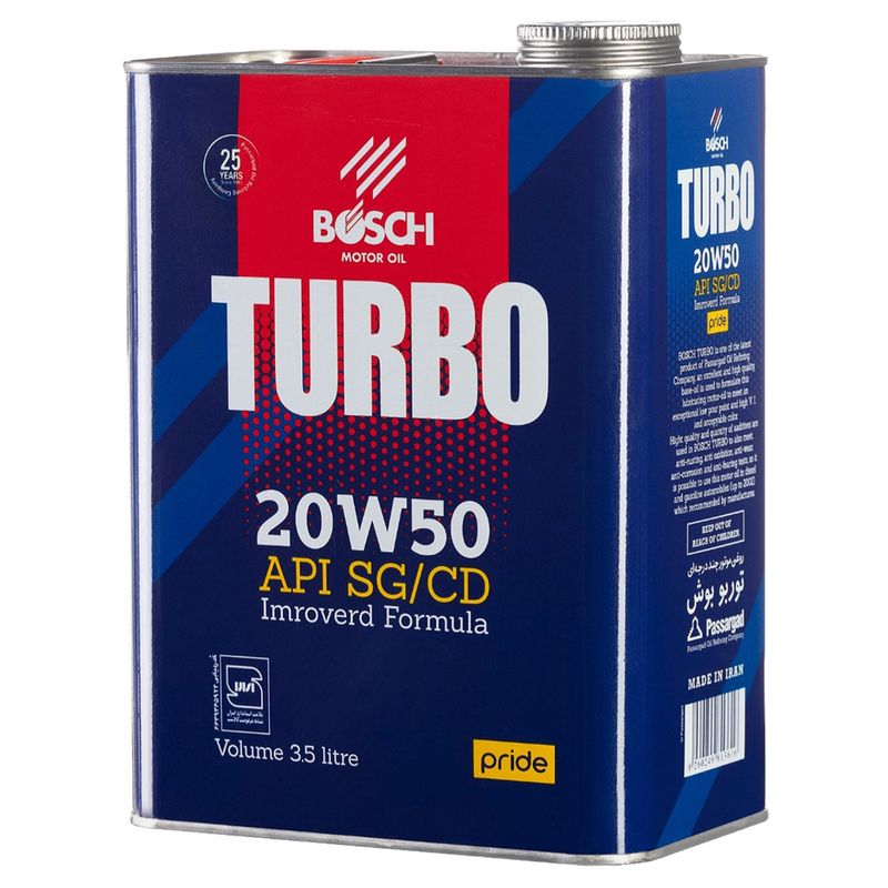 روغن موتور خودرو بنزینی بوش مدل توربو 20w50 sg_cd حجم 3_5 لیتر