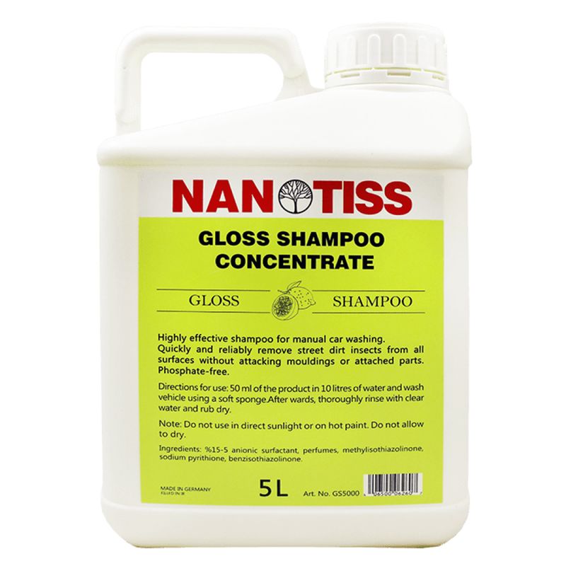 شامپو براق کننده بدنه خودرو نانوتیس مدل gloss concentrate حجم 5 لیتر