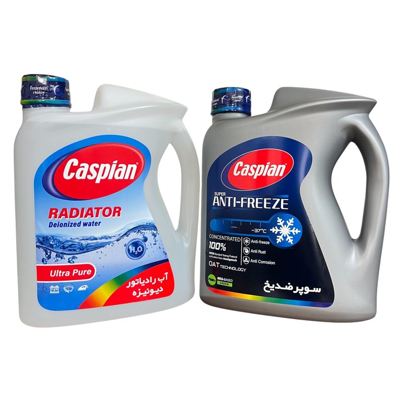ضدیخ و ضدجوش 100 درصد خالص کاسپین مدل super anti freeze حجم 3.6 لیتر به همراه آب رادیاتور