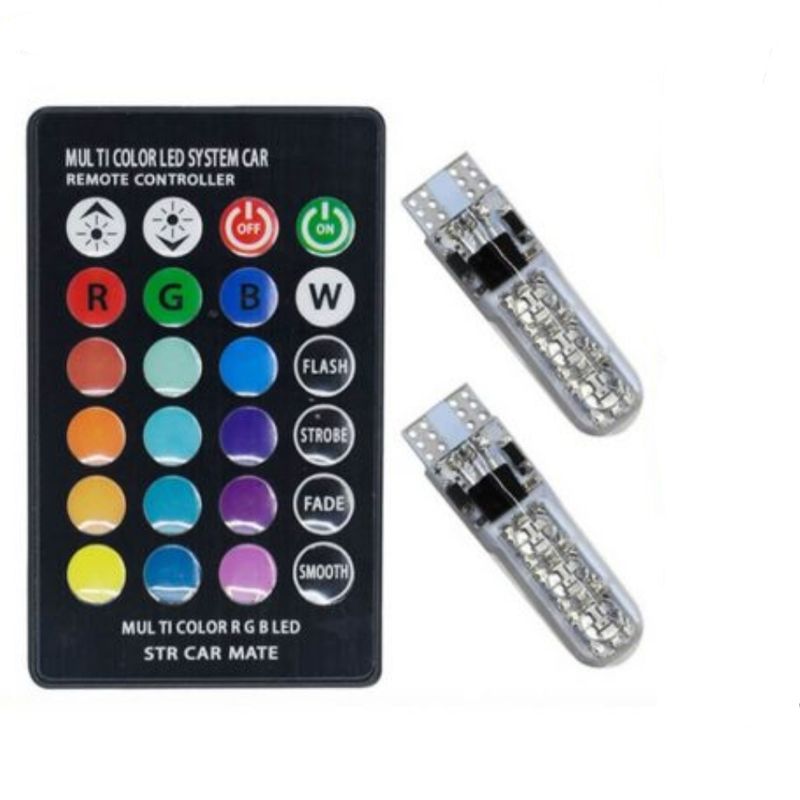 لامپ چراغ خودرو سکن چند حالته مدل 16 رنگ کنترلی پایه t10 کد rgb بسته 2 عددی